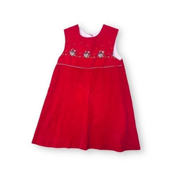 Vintage Other - Vintage Dress shift velvet Floral Embroidered Red Blue 6